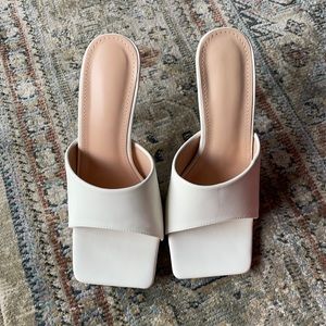 White Square Toe Heels